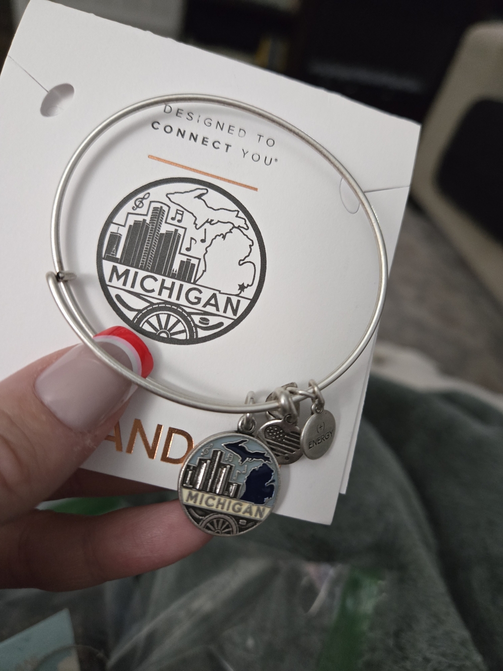 Alex & Ani Michigan Charm Bangle Bracelet Silver Tone
